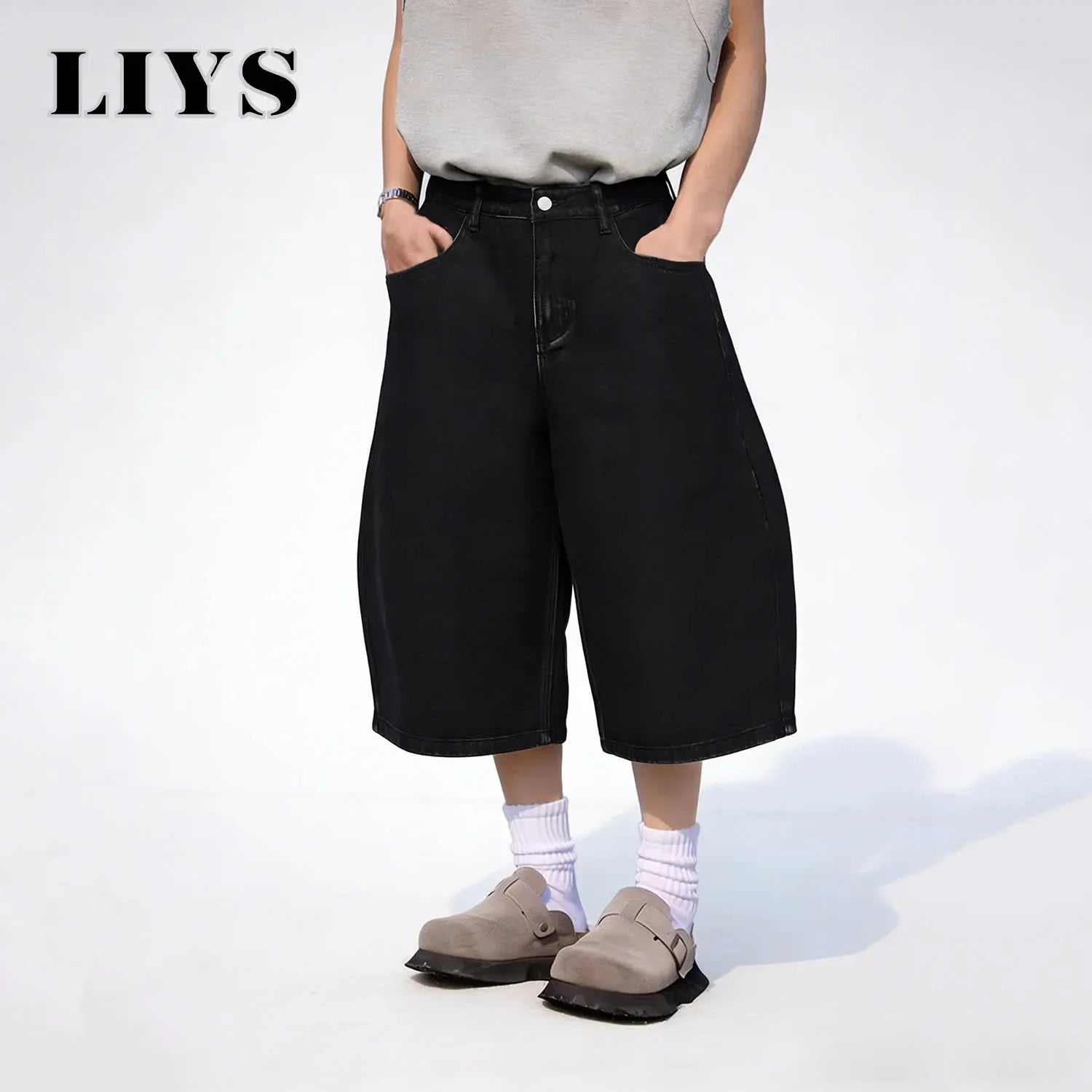 Baggy Wide Leg Black Denim Shorts for Spring and Summer