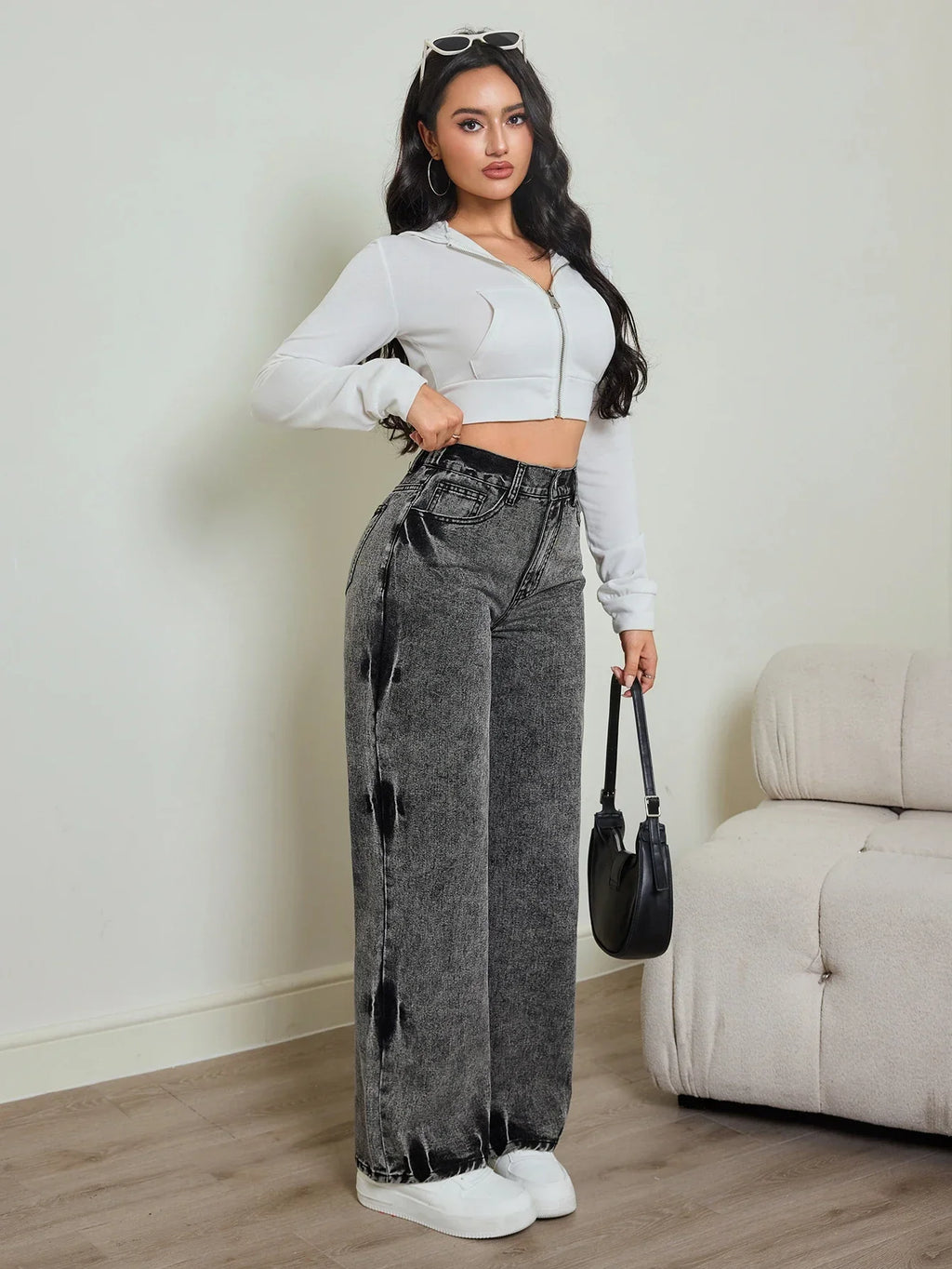 High Waist Tie-Dye Straight Jeans for Women