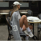 Oversized Letter Jacquard Knit Pullover for Women