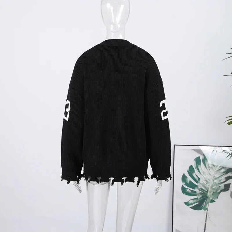Oversized Letter Jacquard Knit Pullover for Women