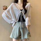 Black Ice Silk Summer Cardigan for Women - Large Size