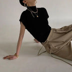 Knitted Women's Short Sleeve Vest Sweater Blouse