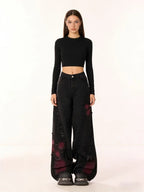 Women's Vintage Baggy Butterfly Jeans in Black