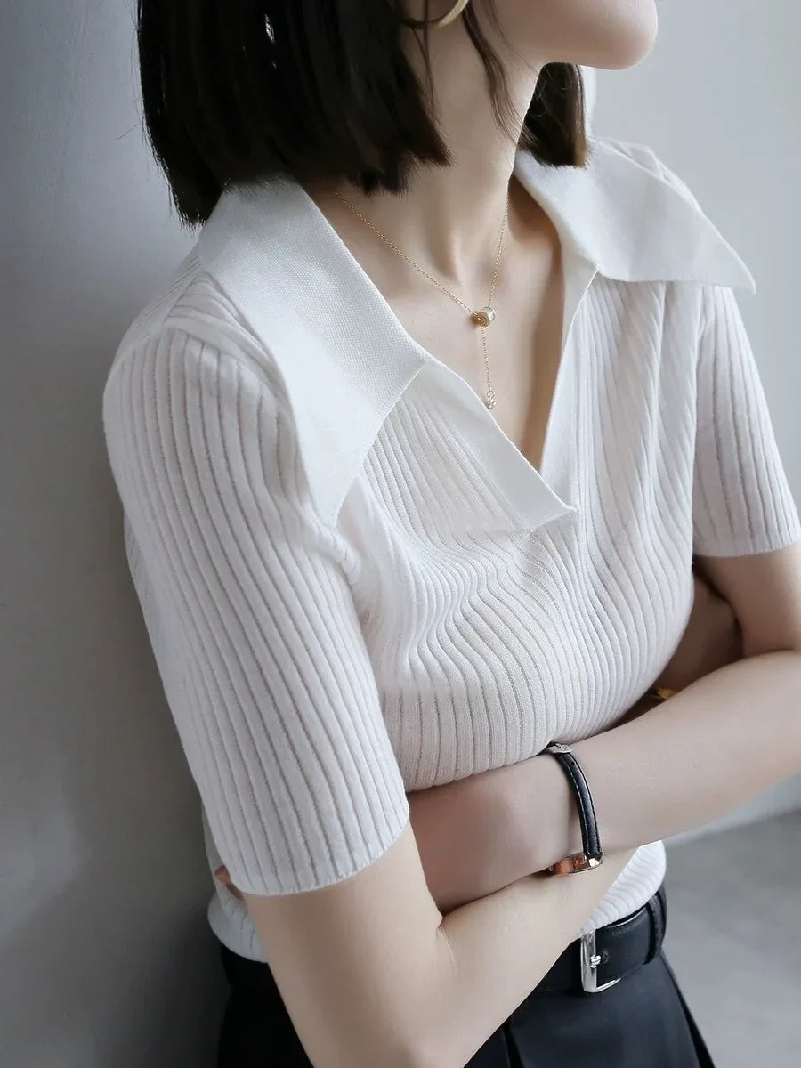 Lyocell Polo-Neck Short Sleeve Women's T-Shirt
