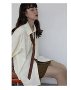 Korean Oversized Blouse with Detachable Tie for Women