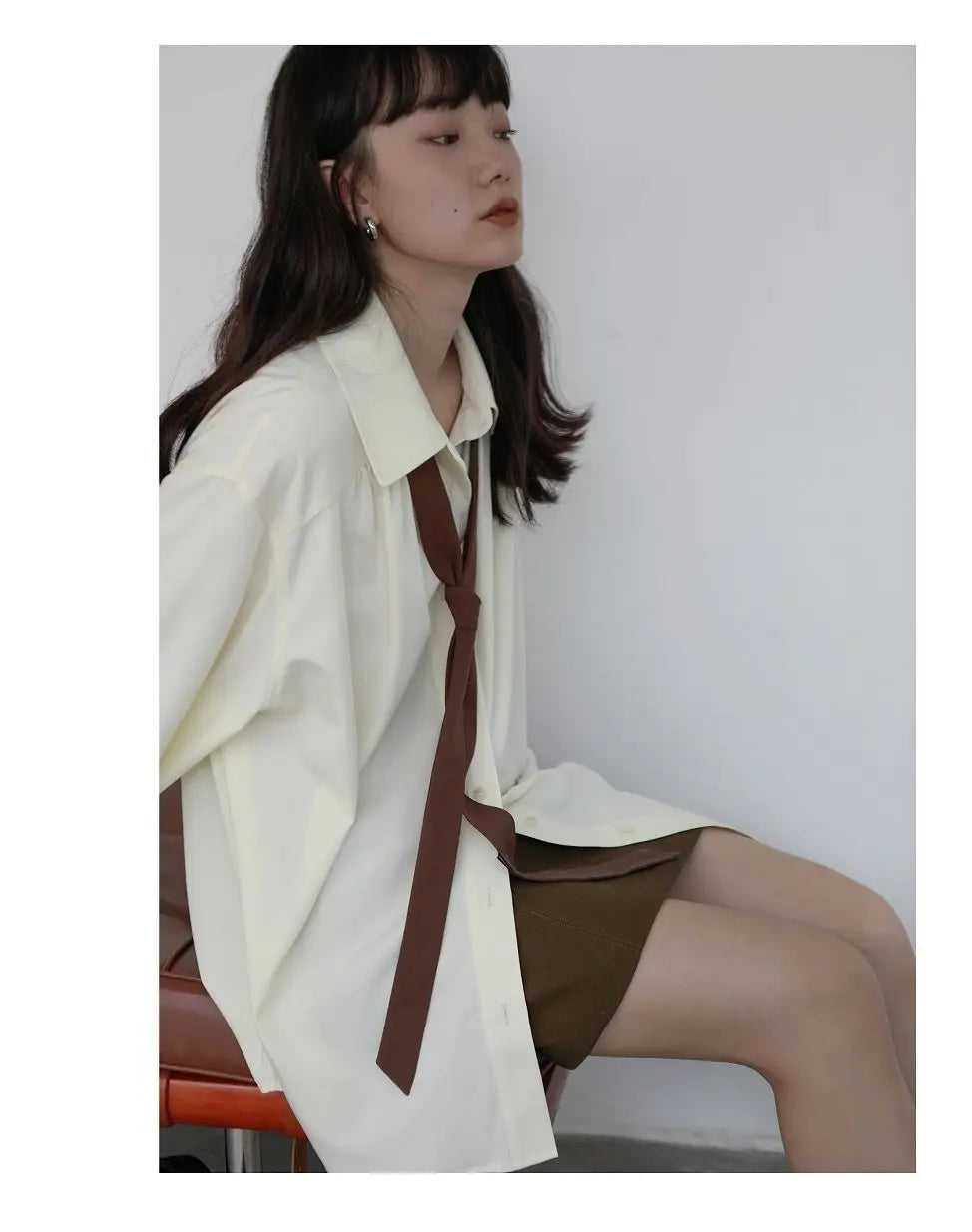 Korean Oversized Blouse with Detachable Tie for Women