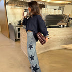 Blue High Waist Wide Leg Jeans for Women