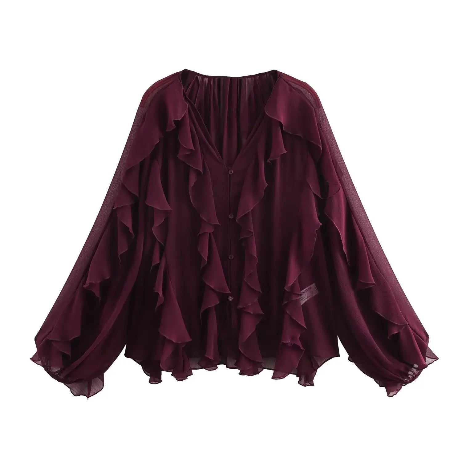 Elegant Women's V-neck Chiffon Blouse with Ruffles