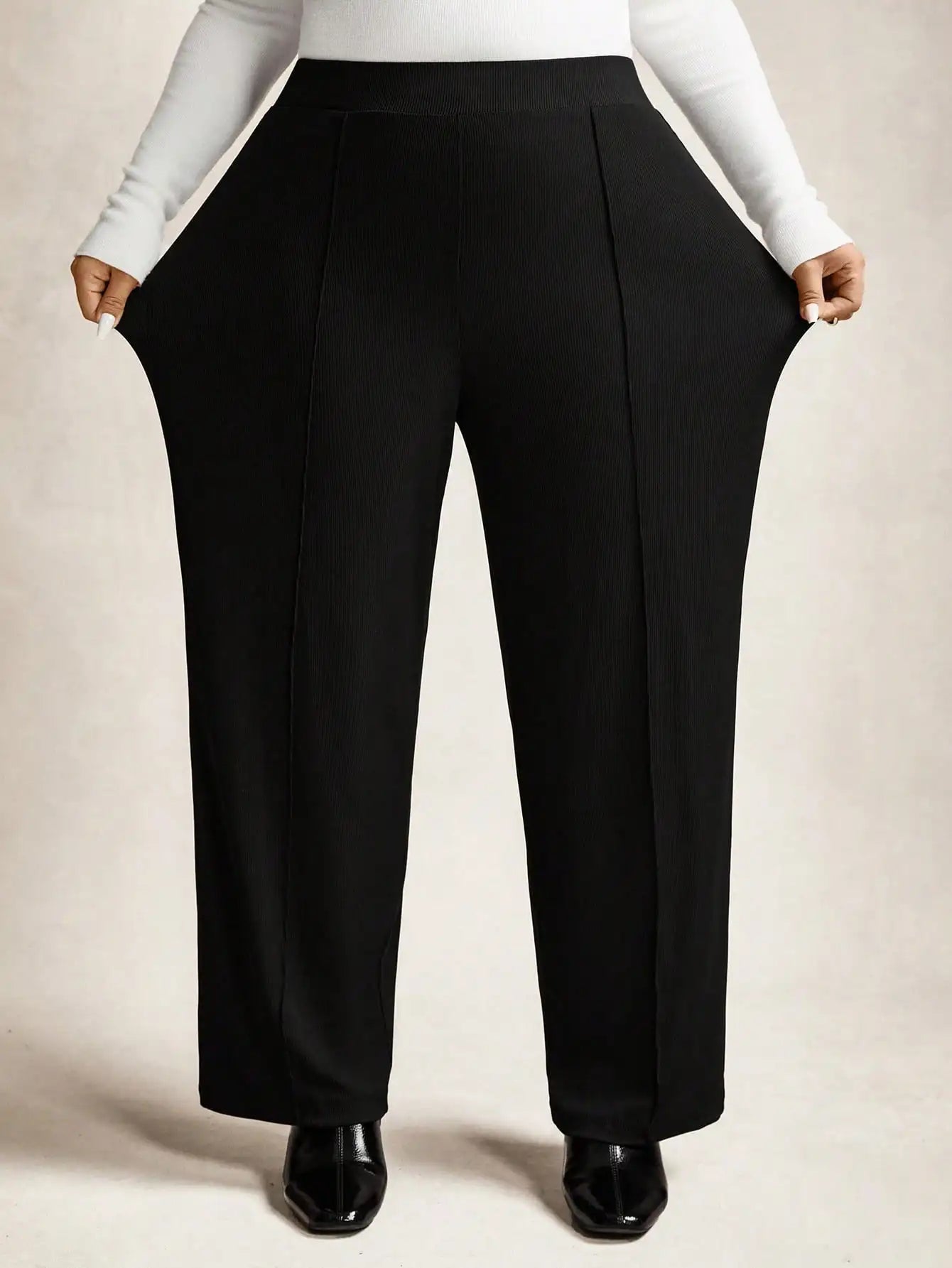 High Waisted Pleated Wide Leg Pants for Women - Black
