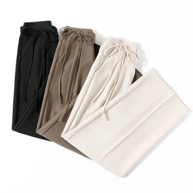 Chic High Waisted Lace Up Straight Leg Pants for Women