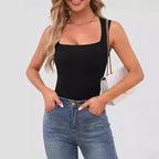 Slimming Square Neck Sleeveless T-Shirt for Women