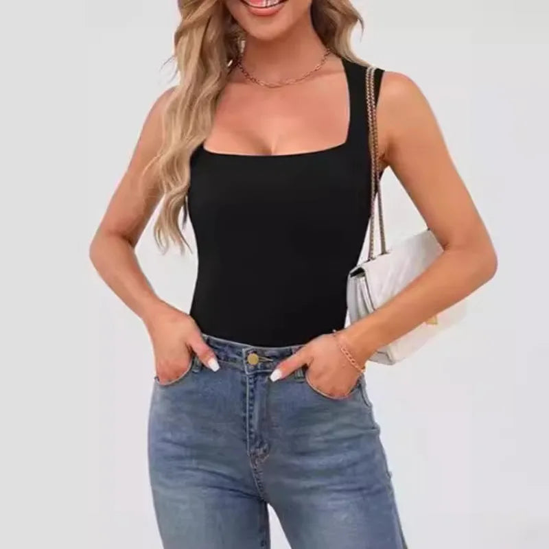 Slimming Square Neck Sleeveless T-Shirt for Women