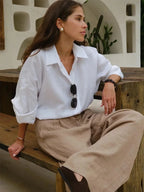 We.Fine Women's Cotton Long Sleeve Ruffled Blouse