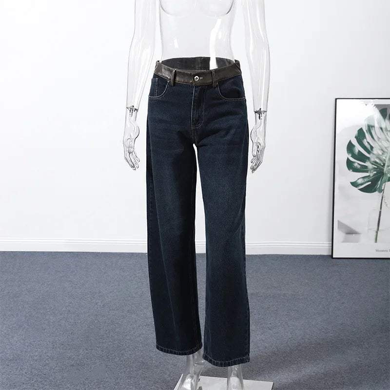 Blue High Waist Wide Leg Jeans for Women