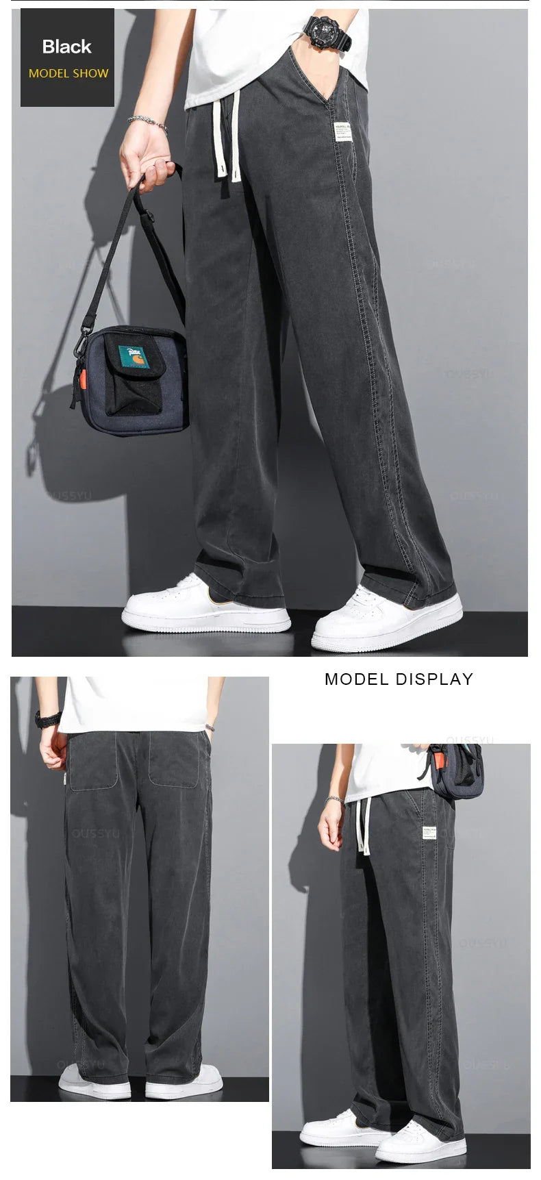 Men's Summer Loose Lyocell Jeans with Drawstring Waist