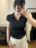 Cotton Summer Women's Slim Crop Polo T-Shirt
