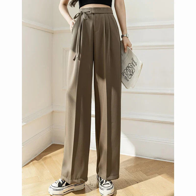 Chic High Waisted Lace Up Straight Leg Pants for Women