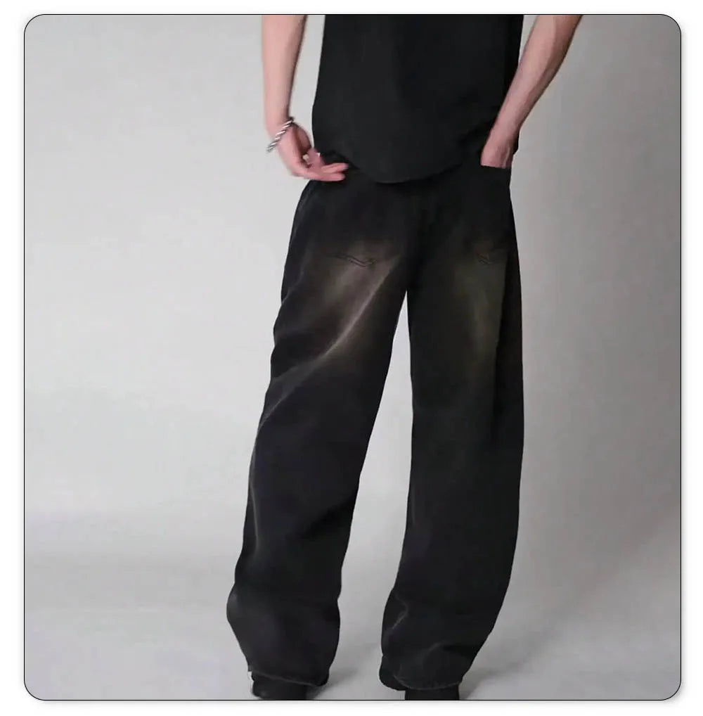 Loose Wide Leg Jeans for Men in Black and Gray