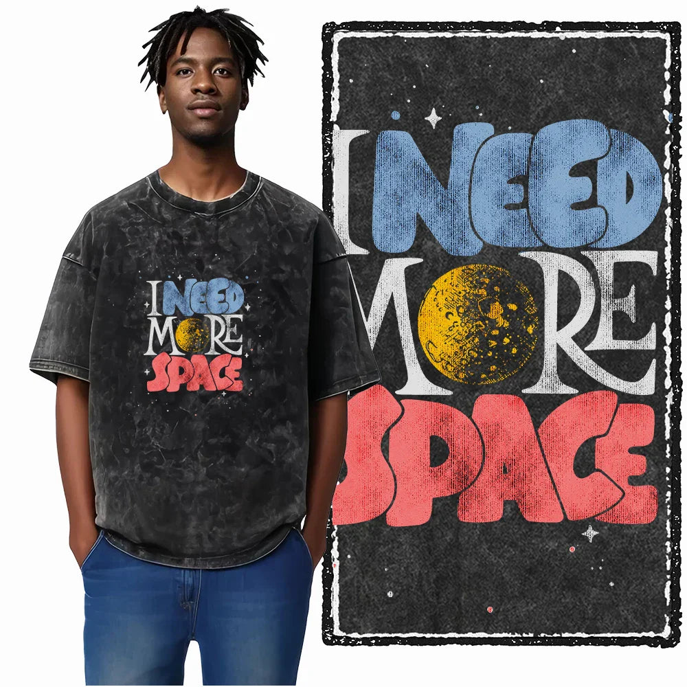 Printed Cotton Acid Washed Astronaut T-Shirt for Men