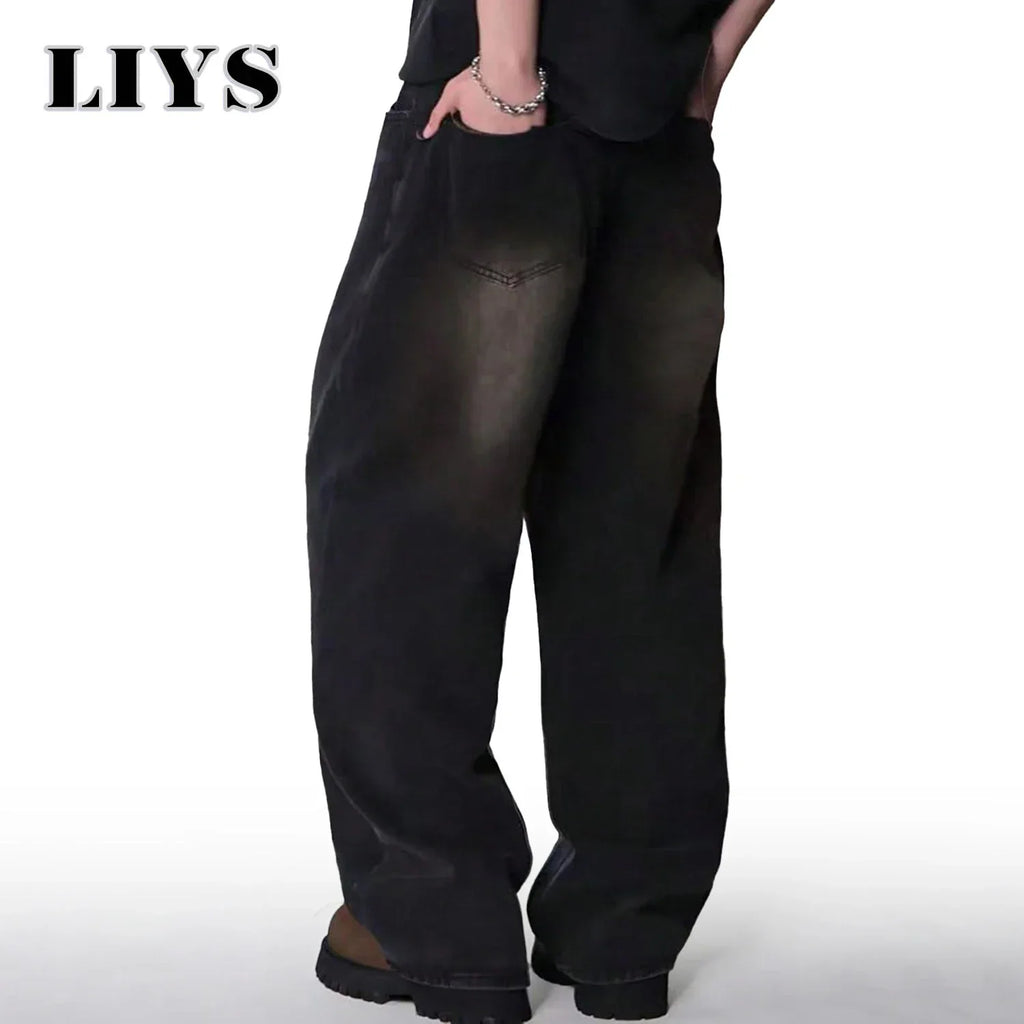 Loose Wide Leg Jeans for Men in Black and Gray