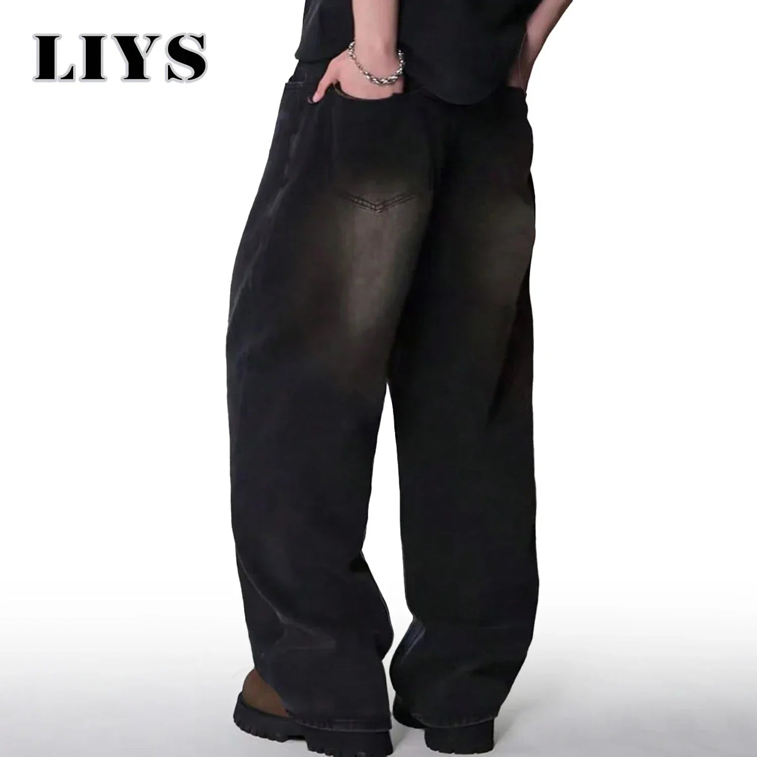 Loose Wide Leg Jeans for Men in Black and Gray