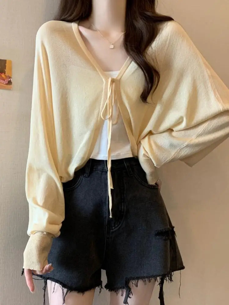 Black Ice Silk Summer Cardigan for Women - Large Size