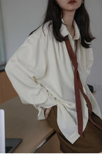 Korean Oversized Blouse with Detachable Tie for Women