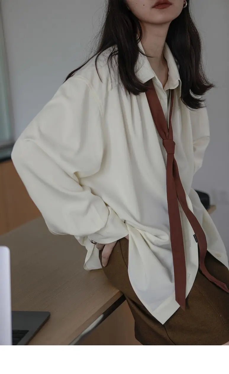 Korean Oversized Blouse with Detachable Tie for Women