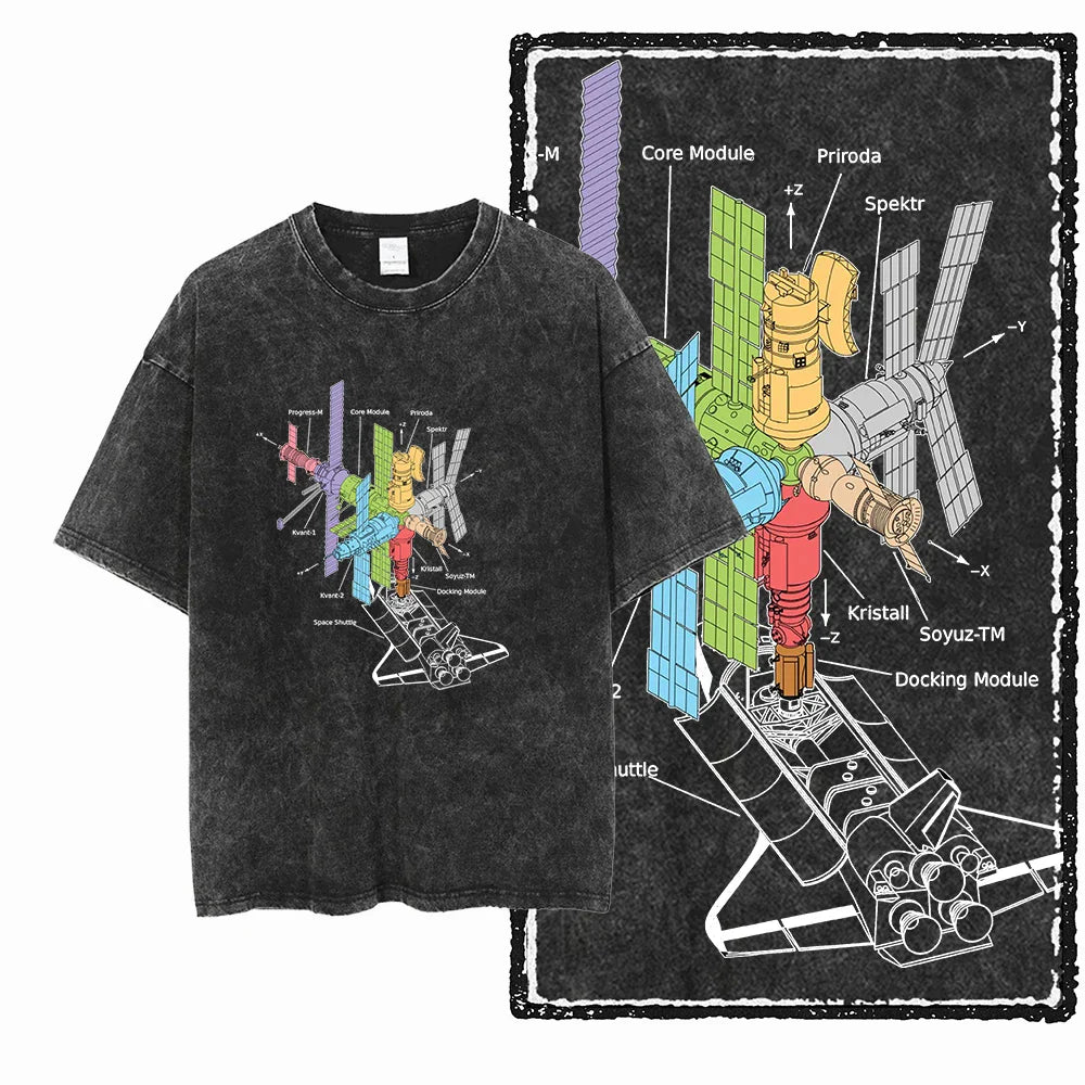 Printed Cotton Acid Washed Astronaut T-Shirt for Men