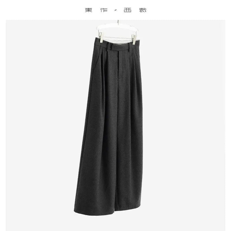 Wool Wide-Leg Trousers for Women - Casual Party Pants