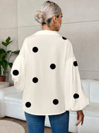Polka Dot V-Neck Blouse with Lantern Sleeves for Women