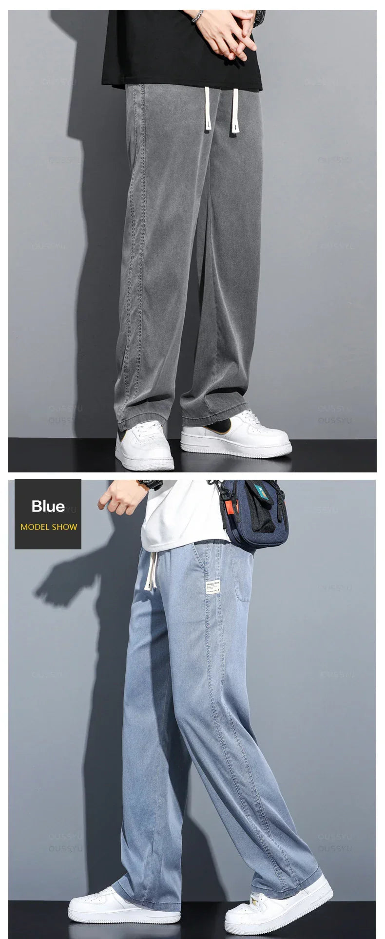 Men's Summer Loose Lyocell Jeans with Drawstring Waist