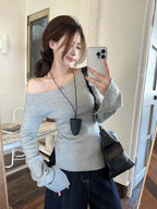 Cropped Off Shoulder Knitted Pullover for Women