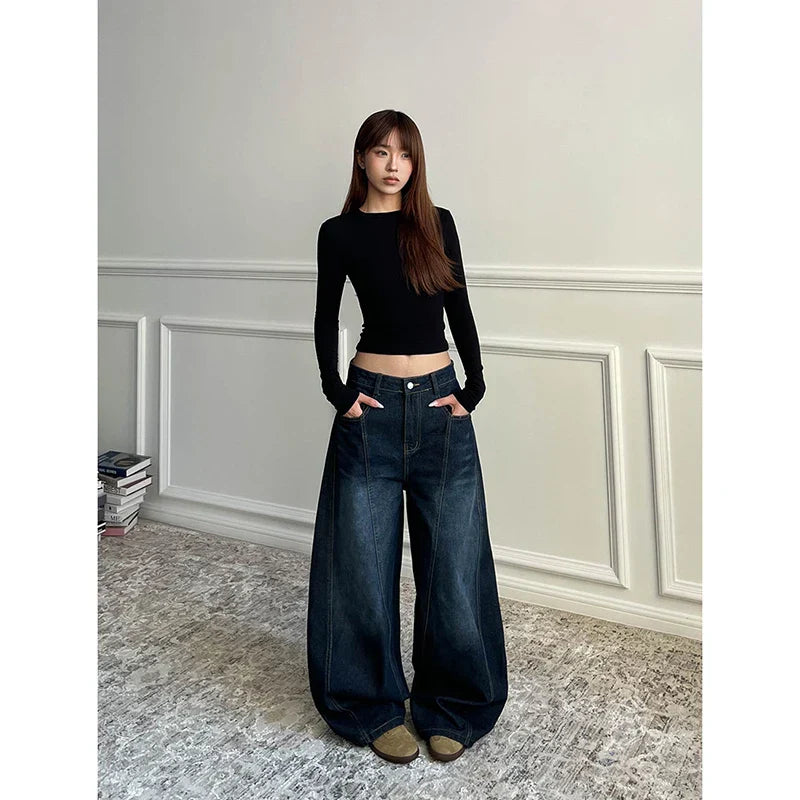 Blue Wide Leg Casual Denim Jeans for Women