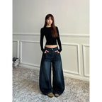 Blue Wide Leg Casual Denim Jeans for Women