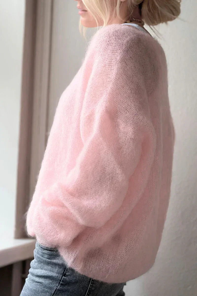 Light Pink Women's V Neck Pullover Sweater for Fall