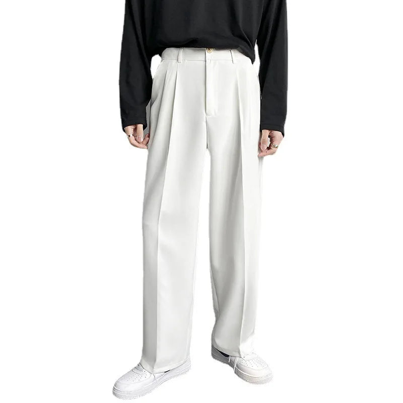 Men's Casual White Polyester Loose Trousers