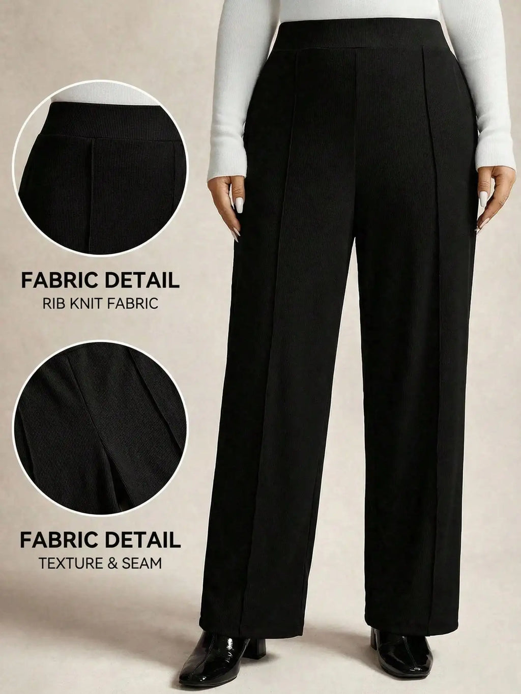 High Waisted Pleated Wide Leg Pants for Women - Black