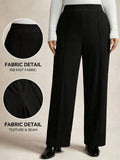 High Waisted Pleated Wide Leg Pants for Women - Black