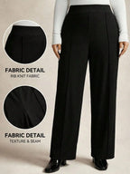 High Waisted Pleated Wide Leg Pants for Women - Black