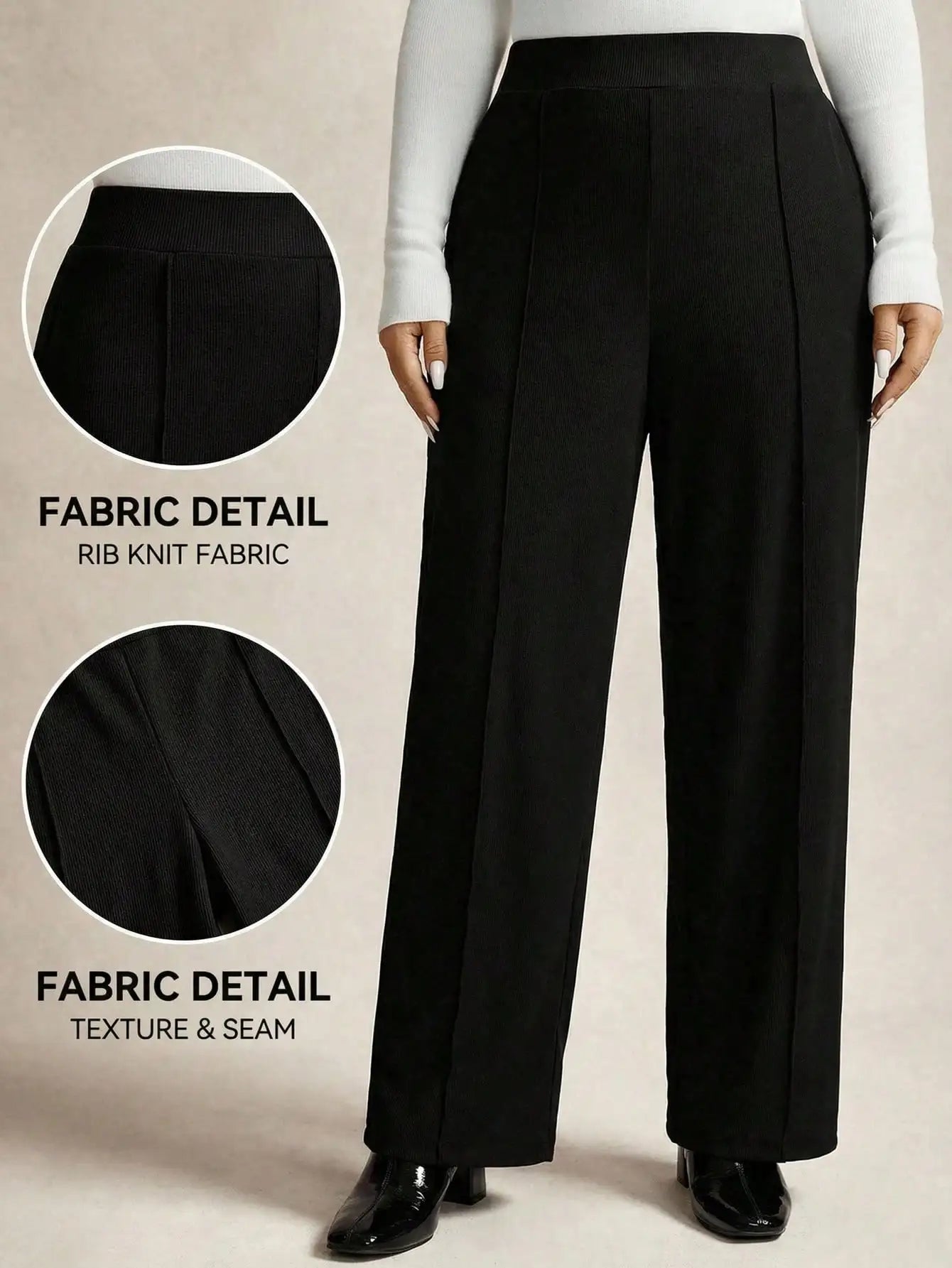 High Waisted Pleated Wide Leg Pants for Women - Black