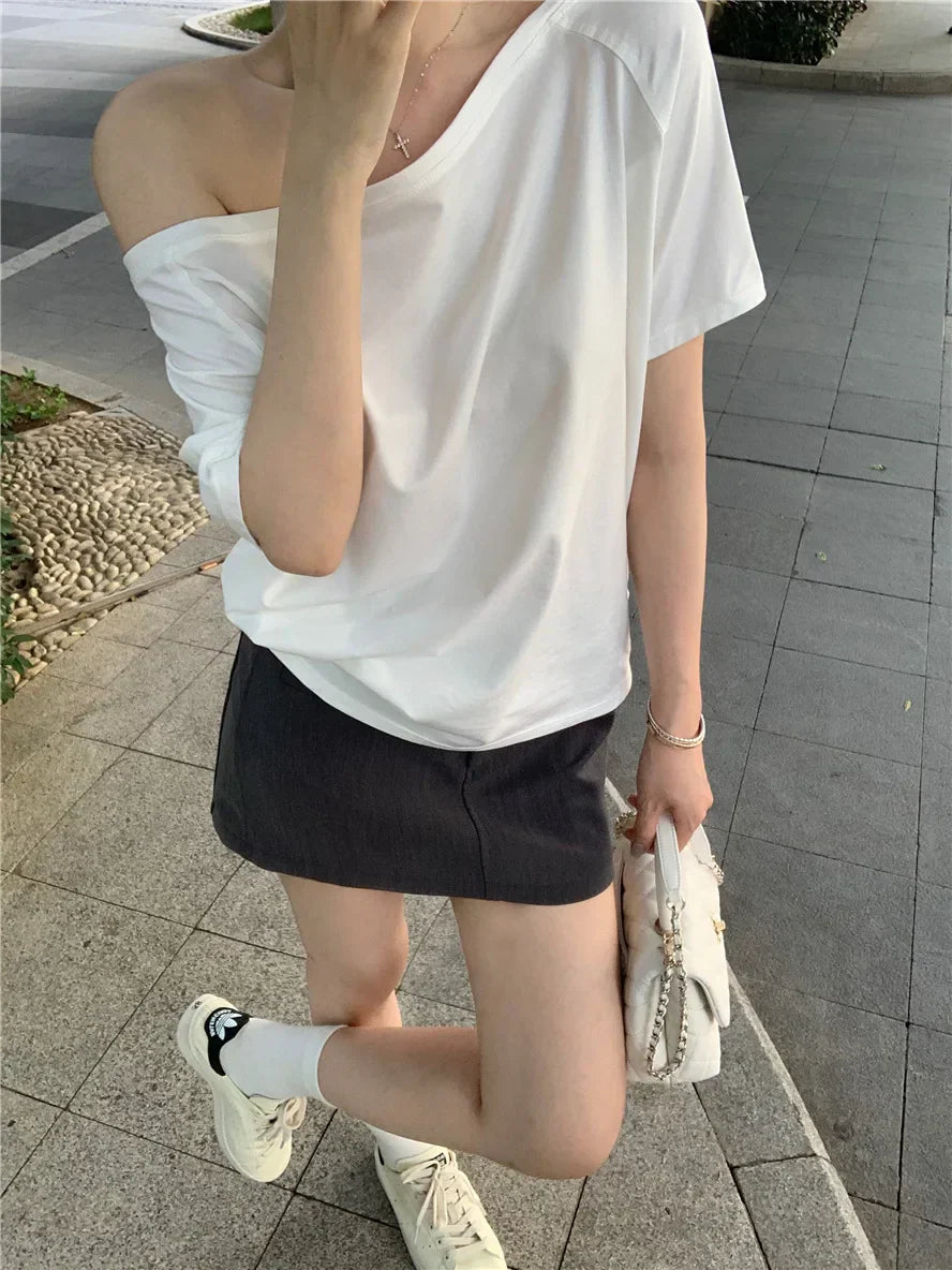 Cropped Off Shoulder Knitted Pullover for Women