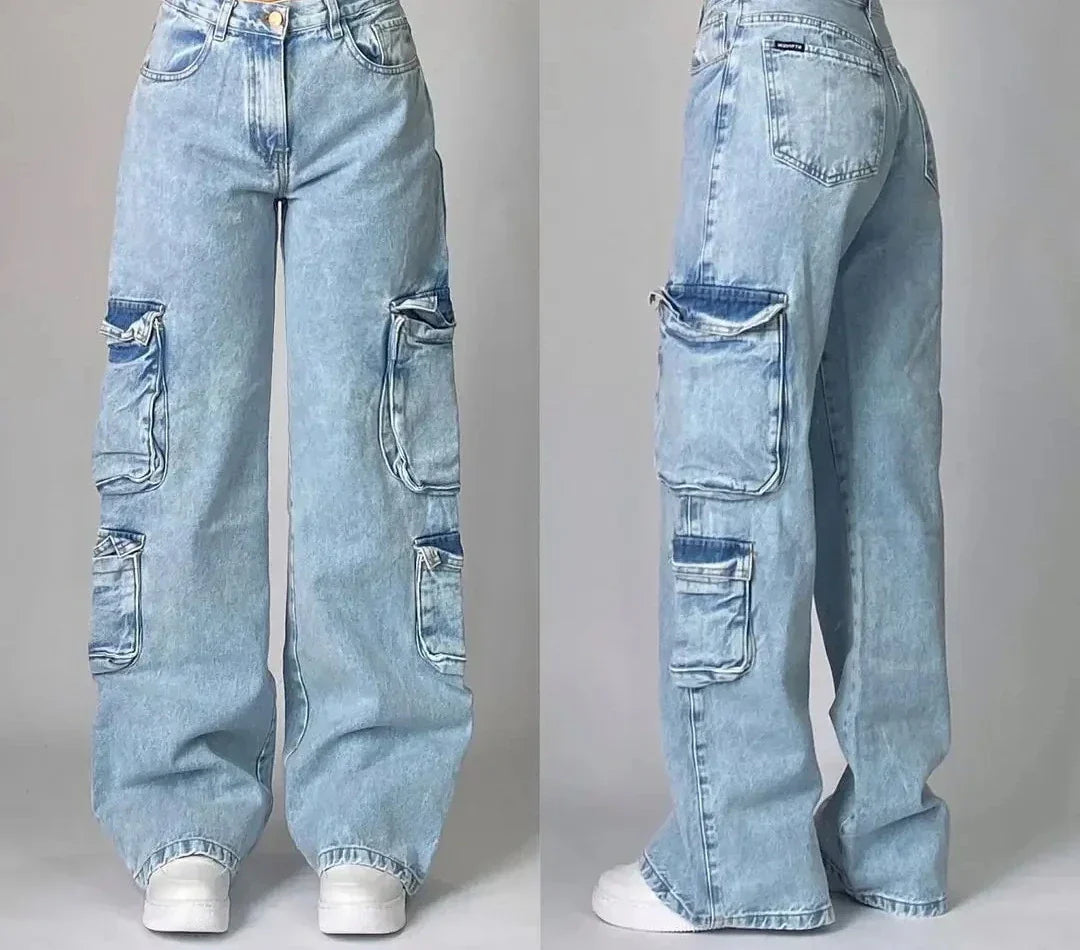 Vintage Washed Baggy Jeans for Women - Y2K Wide Leg Style