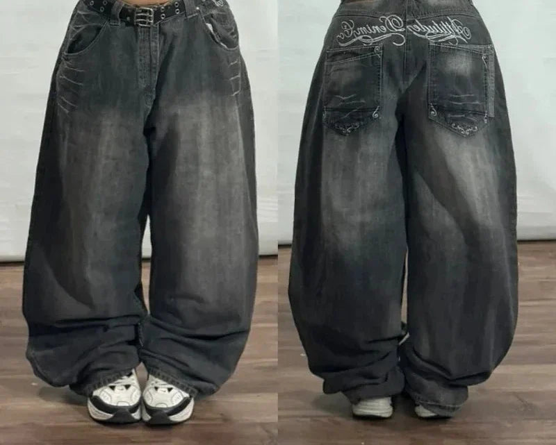 Vintage Washed Baggy Jeans for Women - Y2K Wide Leg Style