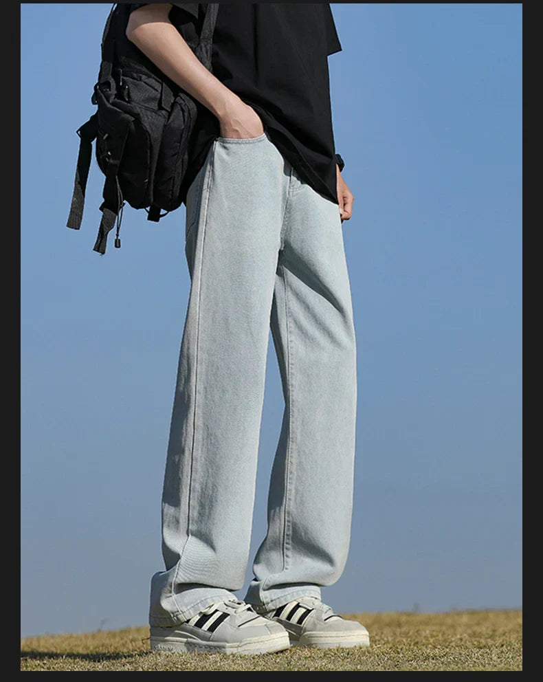 Loose Polyester Men's Jeans for Casual Spring and Autumn