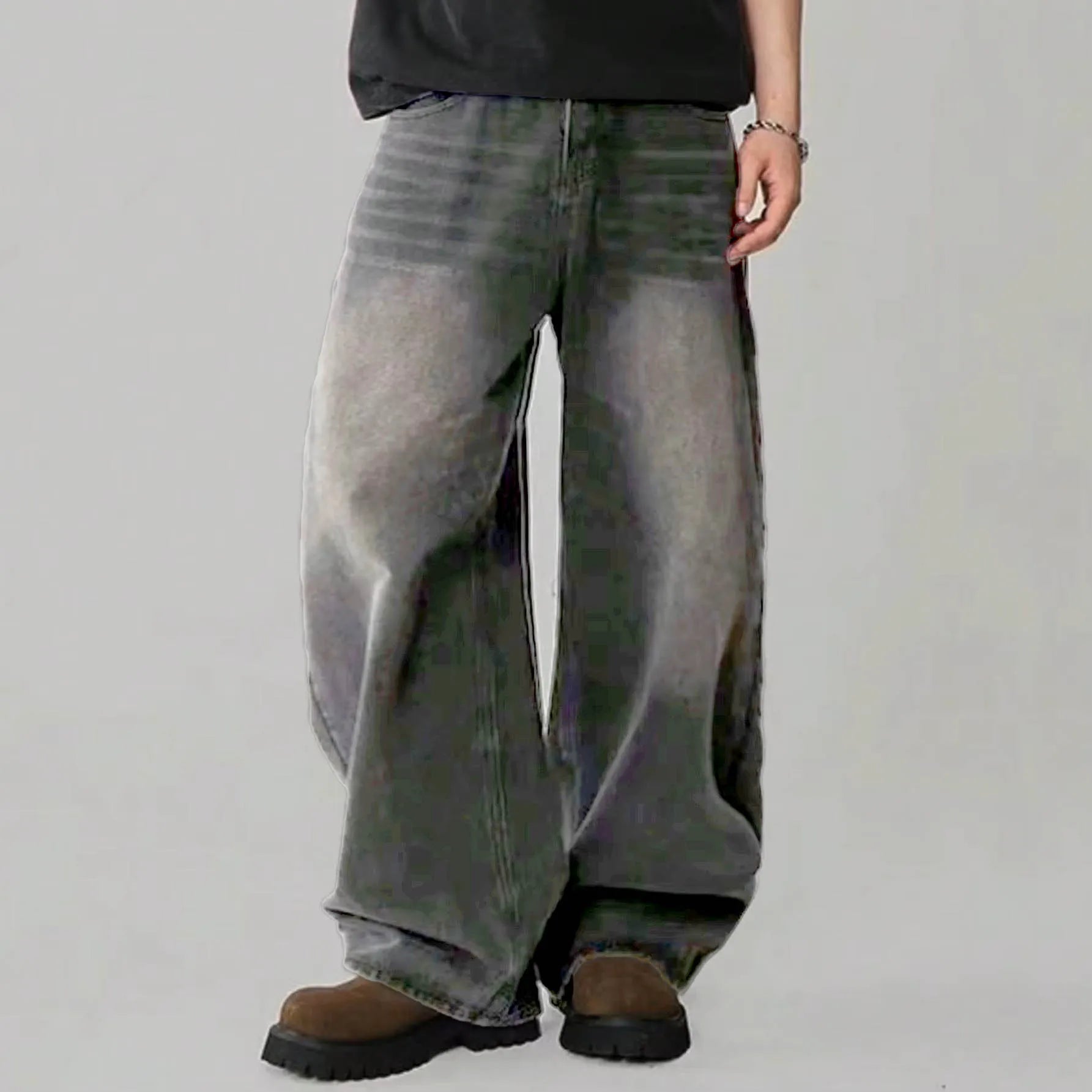 Loose Wide Leg Jeans for Men in Black and Gray