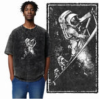 Printed Cotton Acid Washed Astronaut T-Shirt for Men