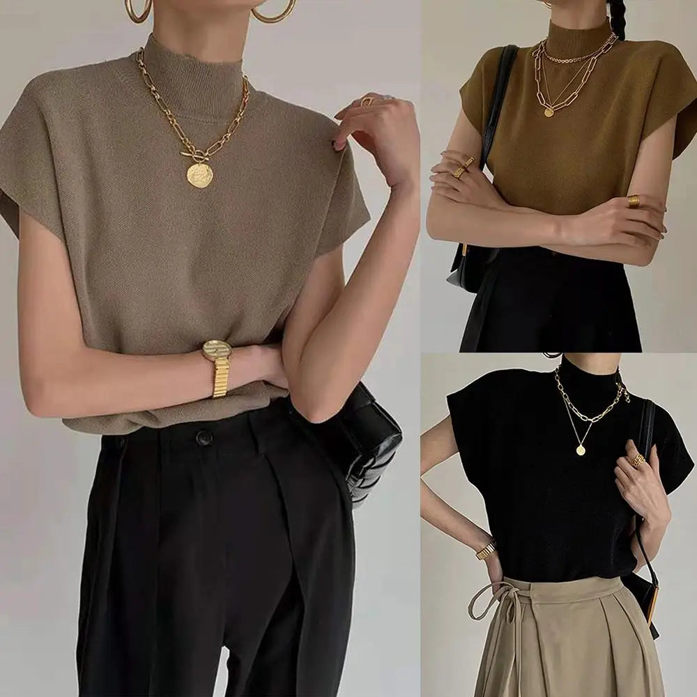 Knitted Women's Short Sleeve Vest Sweater Blouse