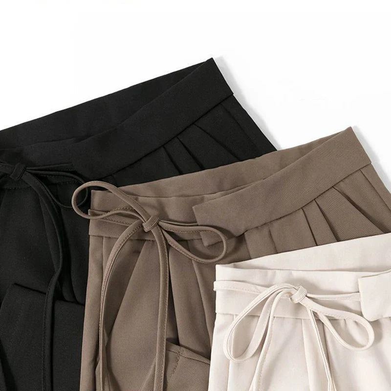 Chic High Waisted Lace Up Straight Leg Pants for Women