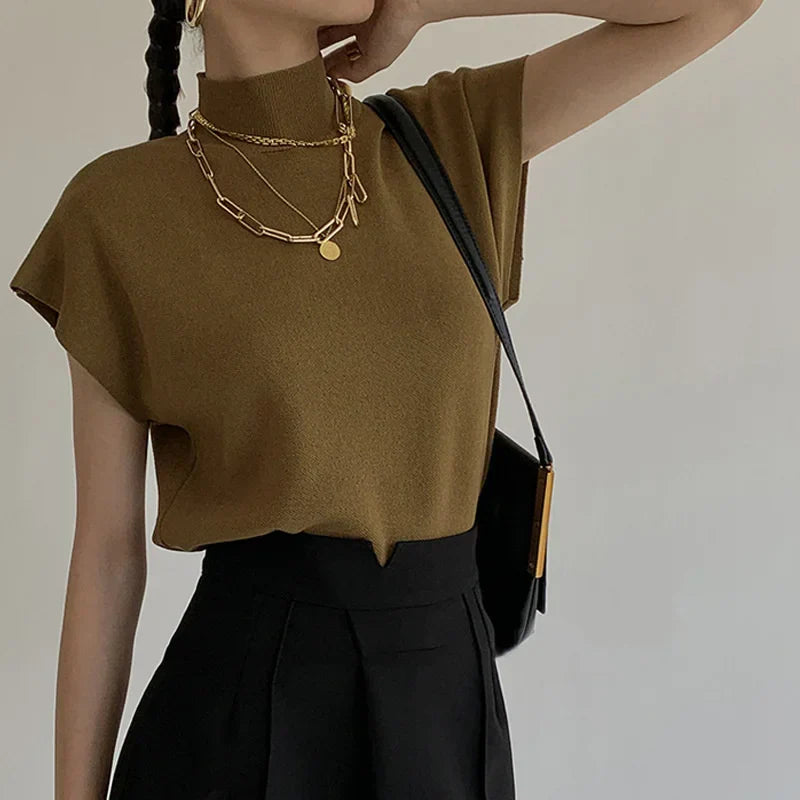 Solid Knitted Vest Shirt for Women - Elegant Casual Top